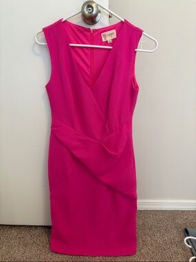 Fitted V-Neck Sheath Dress in Bright Pink